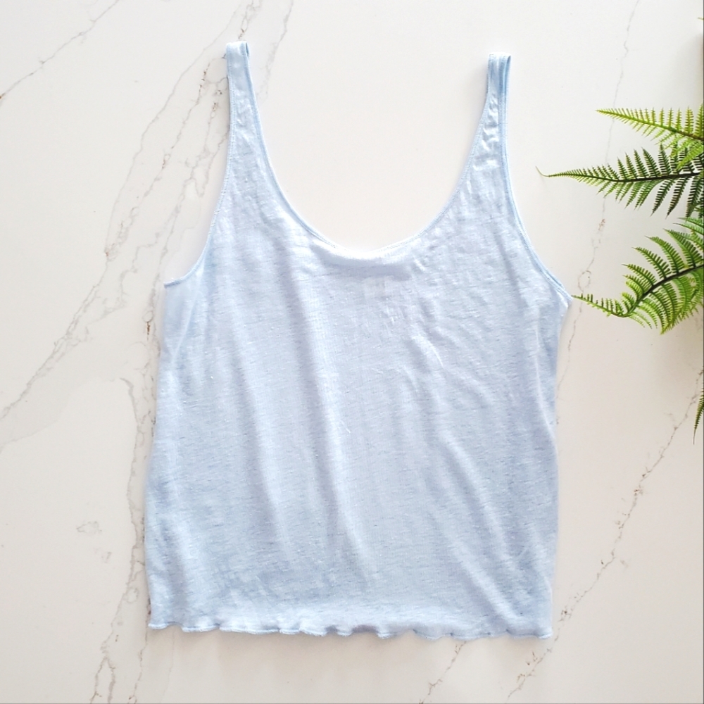 Aritzia 100% Linen Wilfred Free Divina Linen size small sheer blue tank